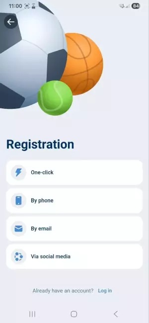 User registration screen